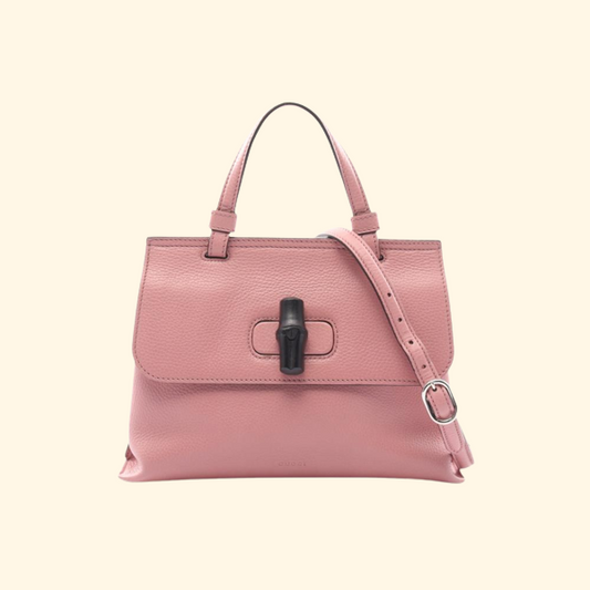 Gucci Bamboo Pink Leather Handbag