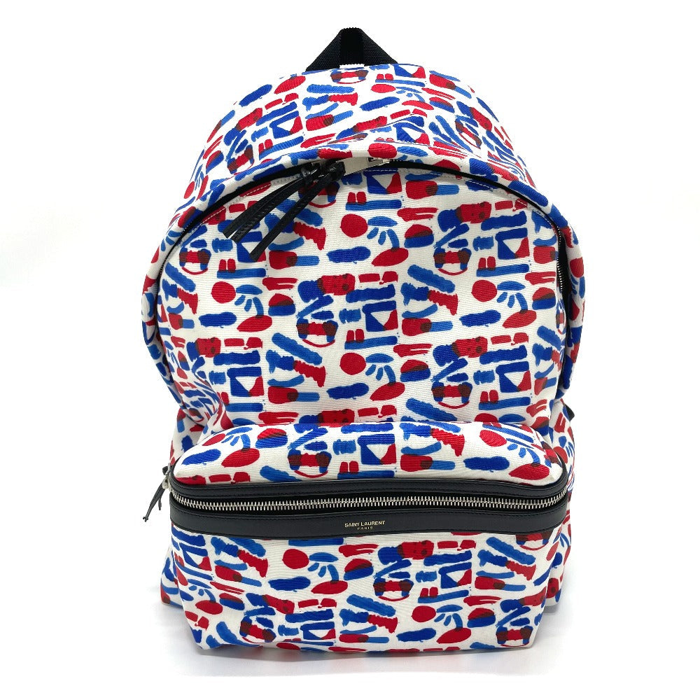SAINT LAURENT PARIS Backpack 326865 Leather / canvas White / red / blue Multi total pattern Backpack mens
