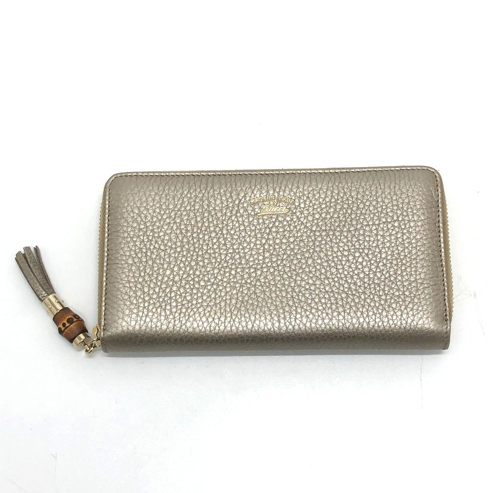 GUCCI Long Wallet Purse 307984 leather Champagne Gold Bamboo Continental wallet Women