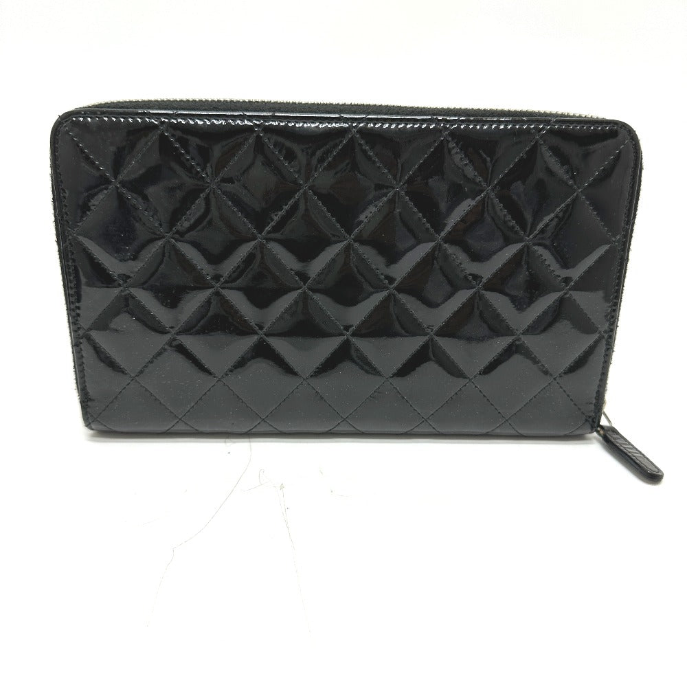 CHANEL Long Wallet Purse Patent calf leather black Matrasse Women