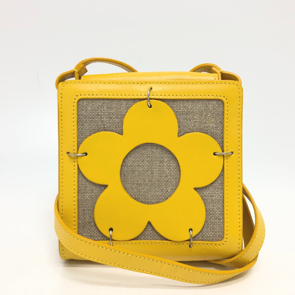 CELINE Shoulder Bag Leather / canvas Yellow / beige flour