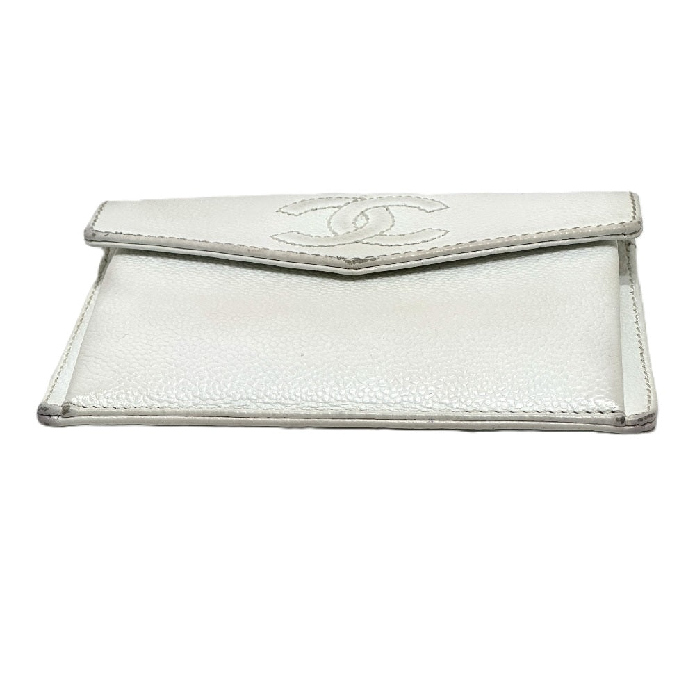 CHANEL Folded wallet Caviar skin white COCO Mark Women