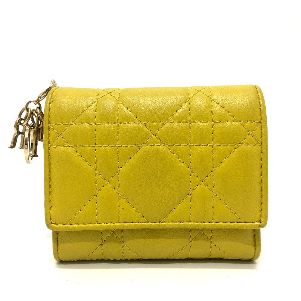 Dior Trifold wallet leather Gold Metal lady dior cannage lotus wallet Women