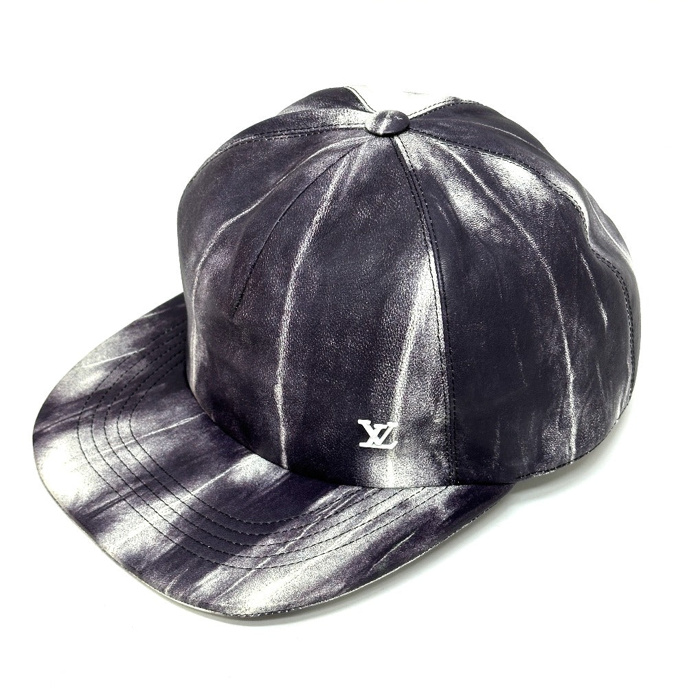 LOUIS VUITTON cap MP2334 leather Gray x white Newsboy cap and tie Diquill 1.0