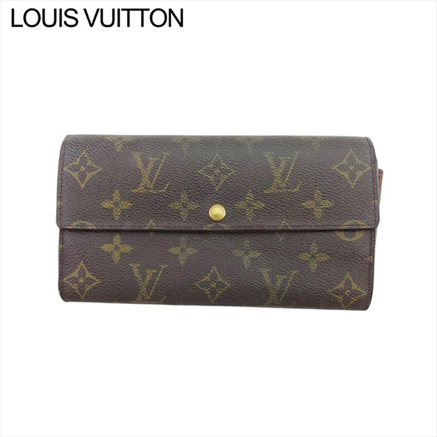 LOUIS VUITTON Long Wallet Purse M61725 Brown beige gold Pochette Porto MonÃ©credi