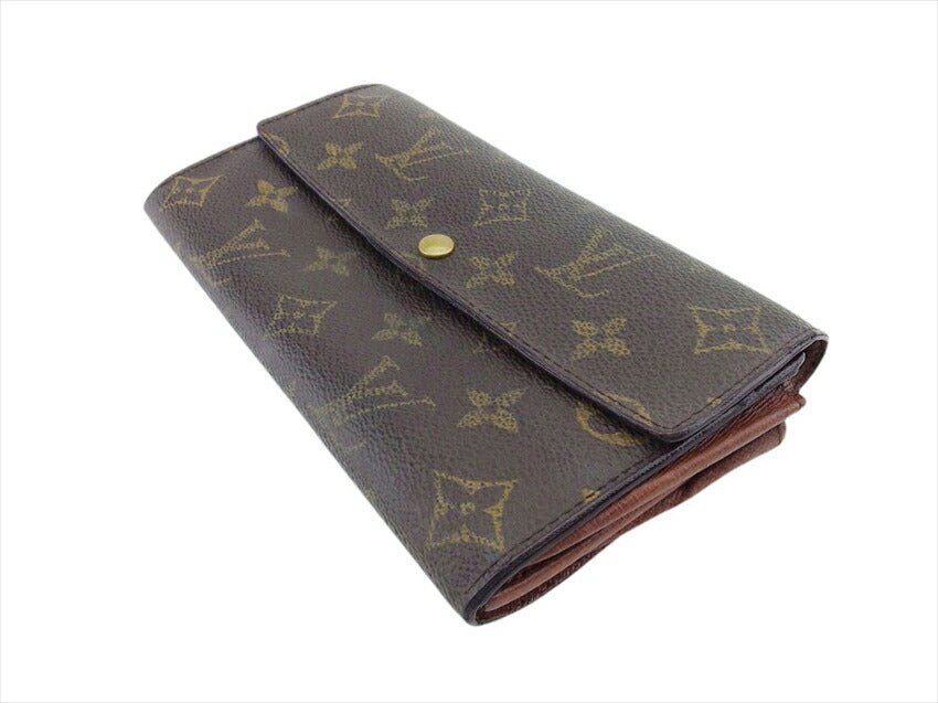 LOUIS VUITTON Long Wallet Purse M61725 Brown beige gold Pochette Porto MonÃ©credi