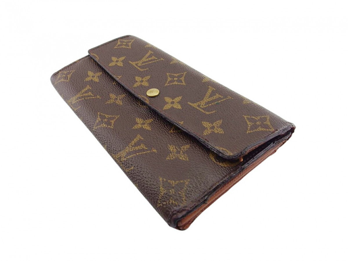 LOUIS VUITTON Long Wallet Purse M61725 Brown beige gold Pochette Porto MonÃ©credi