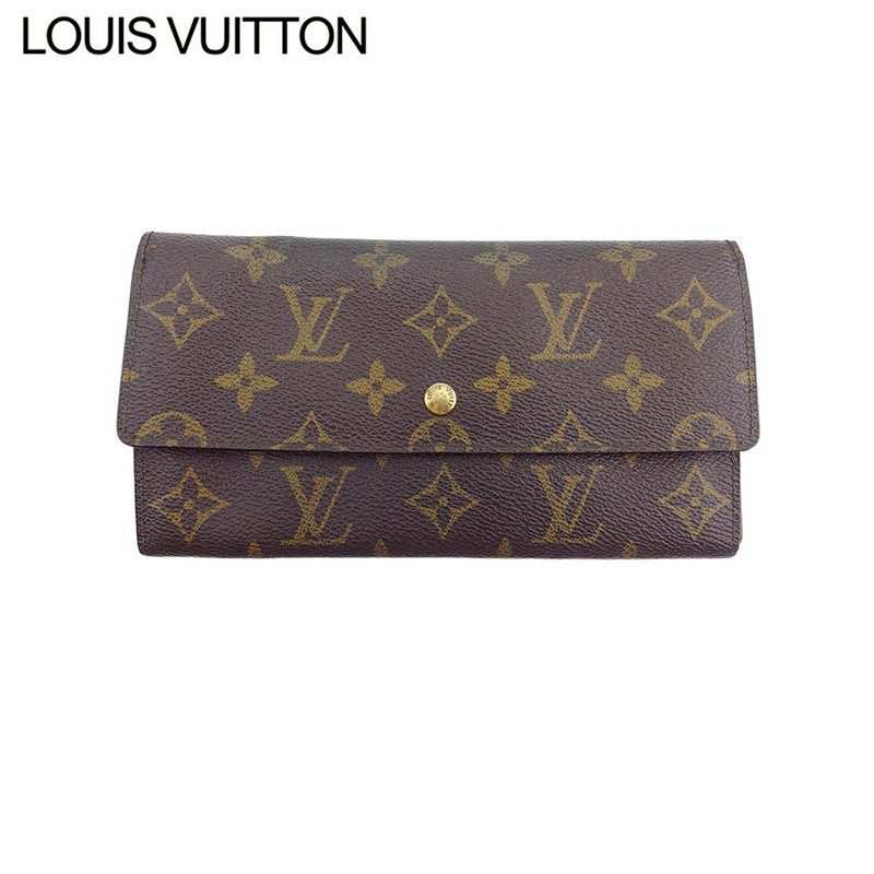 LOUIS VUITTON Long Wallet Purse M61724 Brown beige gold Pochette Porto MonÃ©credi
