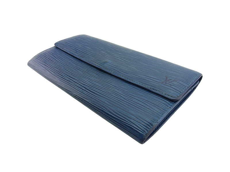 LOUIS VUITTON Long Wallet Purse M63575 Blue gold Pochette Porto MonÃ©credi