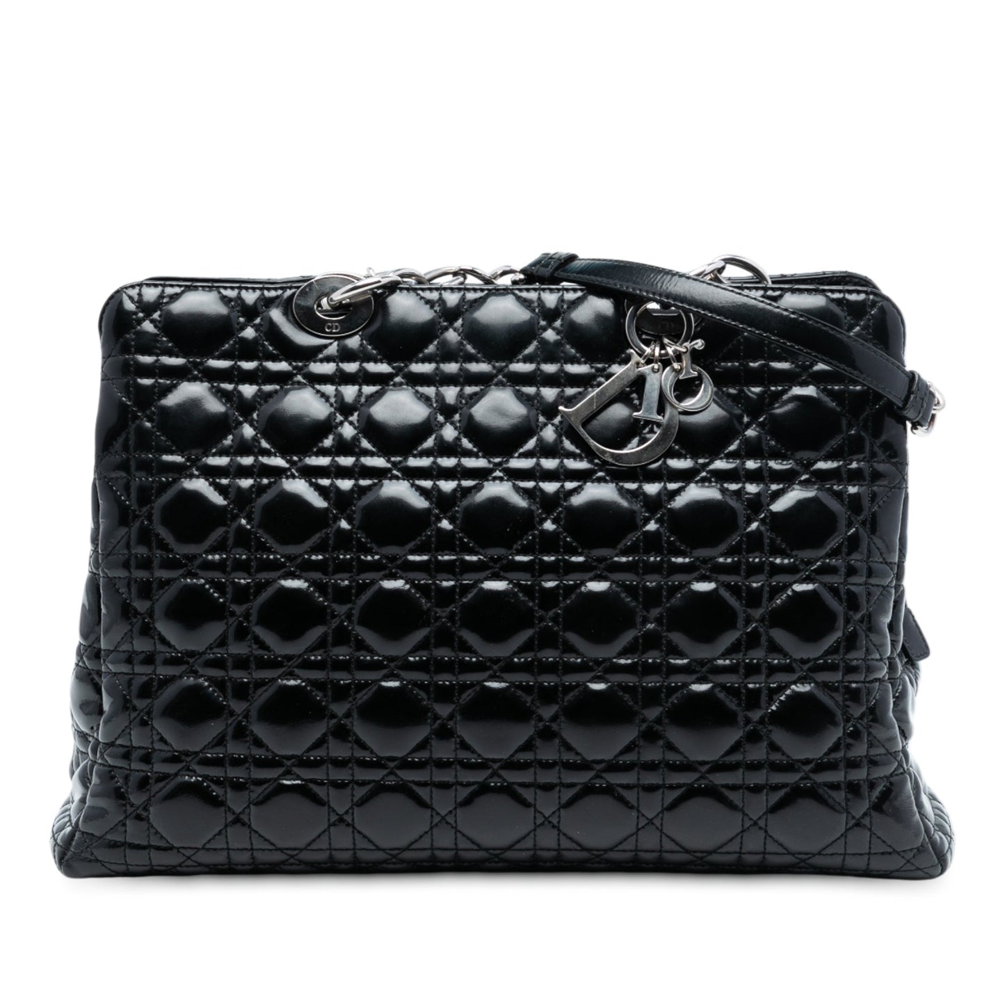 Black Dior Large Patent Cannage Lady Dior Soft Shopping Tote
