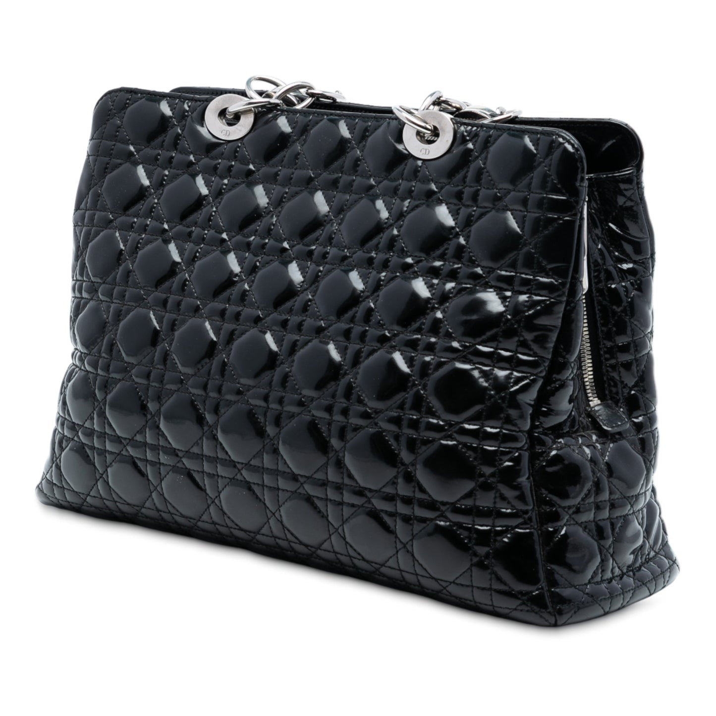 Black Dior Large Patent Cannage Lady Dior Soft Shopping Tote