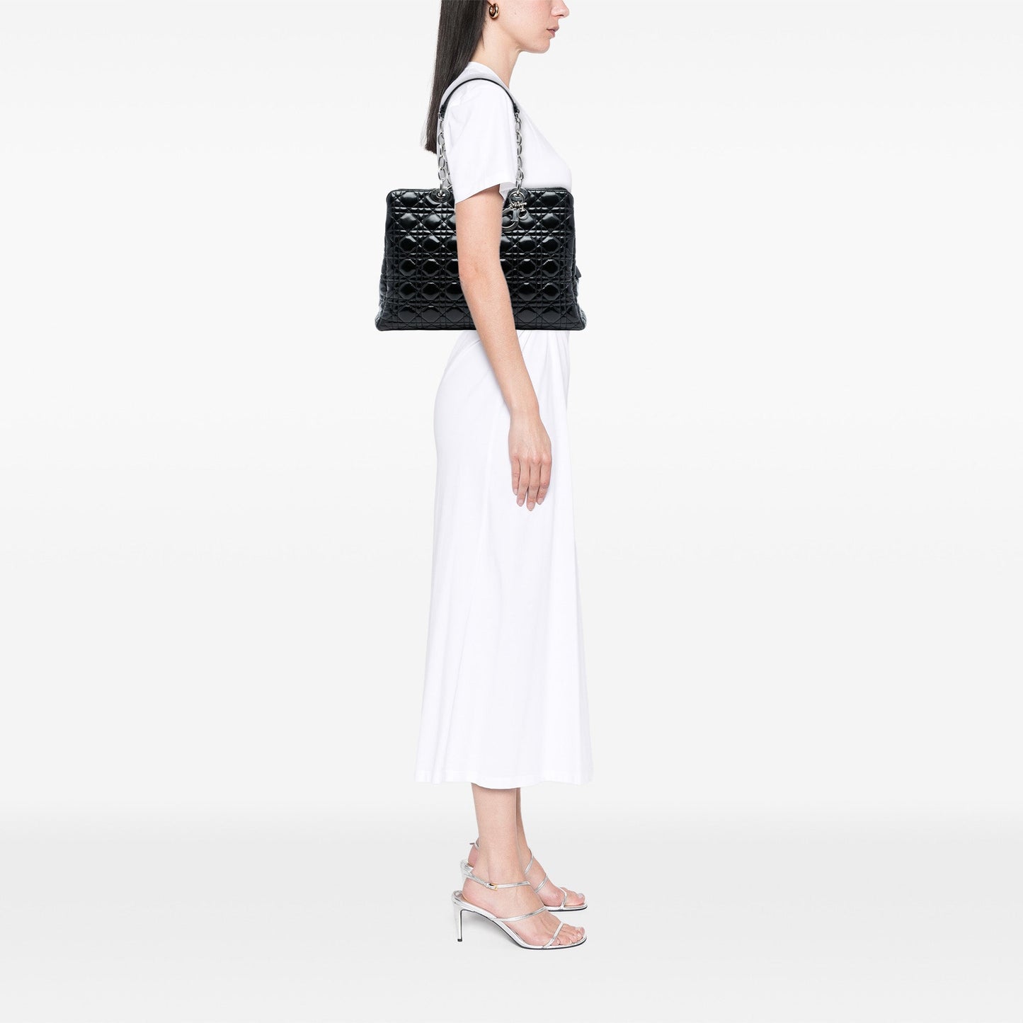 Black Dior Large Patent Cannage Lady Dior Soft Shopping Tote