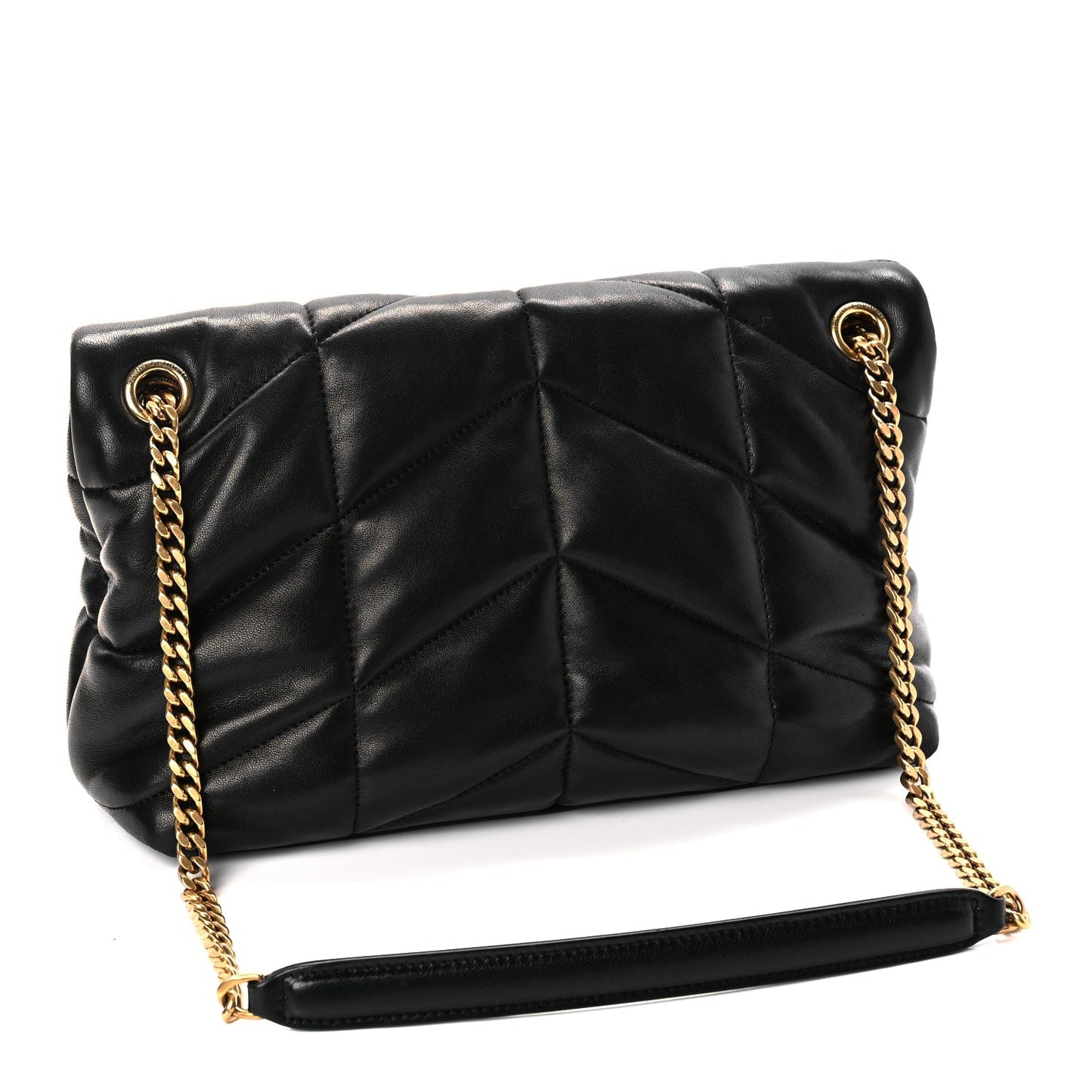 Saint Laurent Lambskin Quilted Small Loulou Puffer Monogram Chain Satchel Black