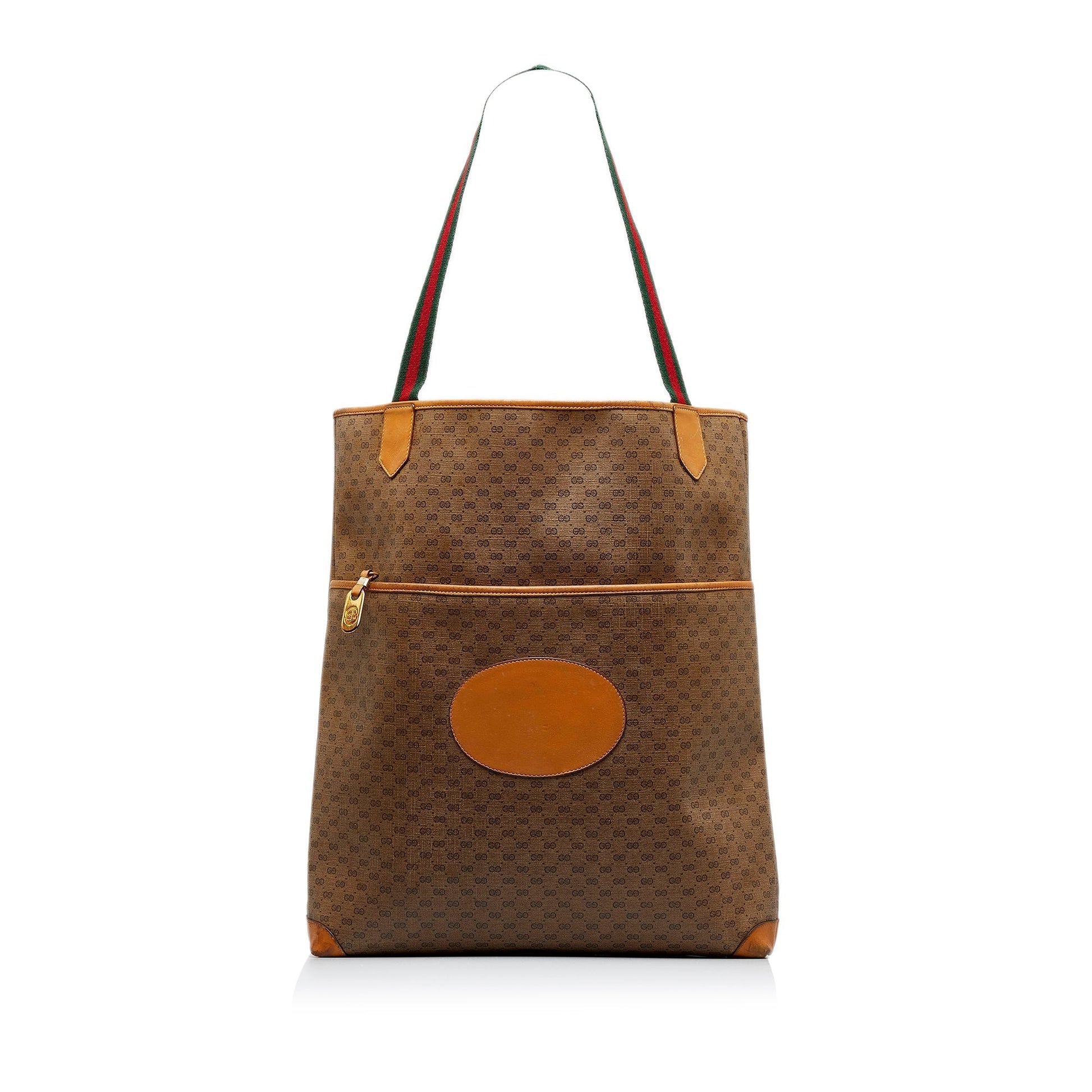 Gucci GG Supreme Brown Leather Canvas Tote Style 5