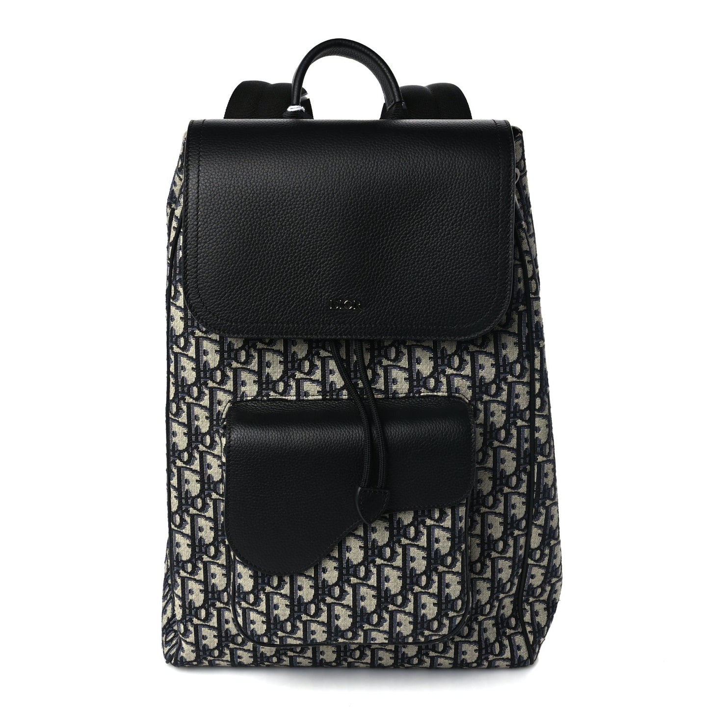 Christian Dior Oblique Jacquard Grained Calfskin Drawstring Saddle Backpack Beige Black Oblique Monogram