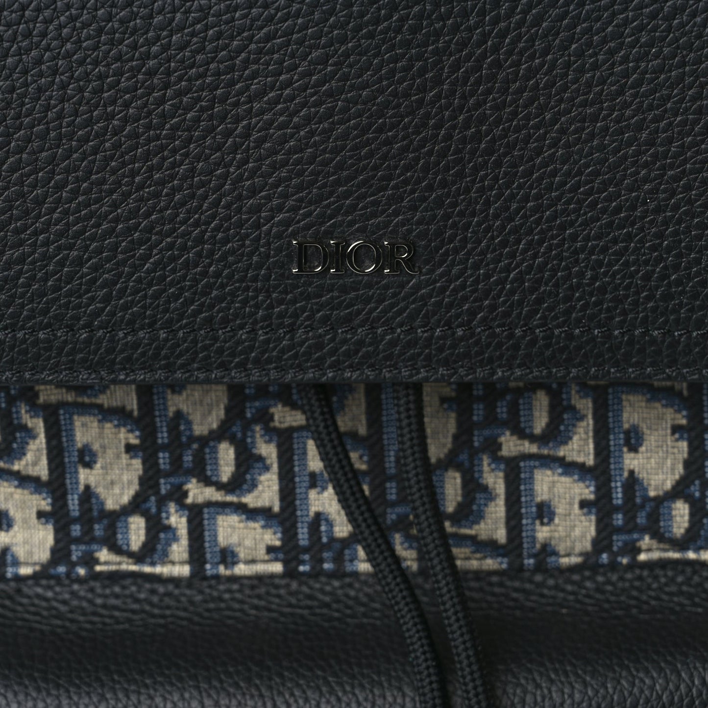 Christian Dior Oblique Jacquard Grained Calfskin Drawstring Saddle Backpack Beige Black Oblique Monogram