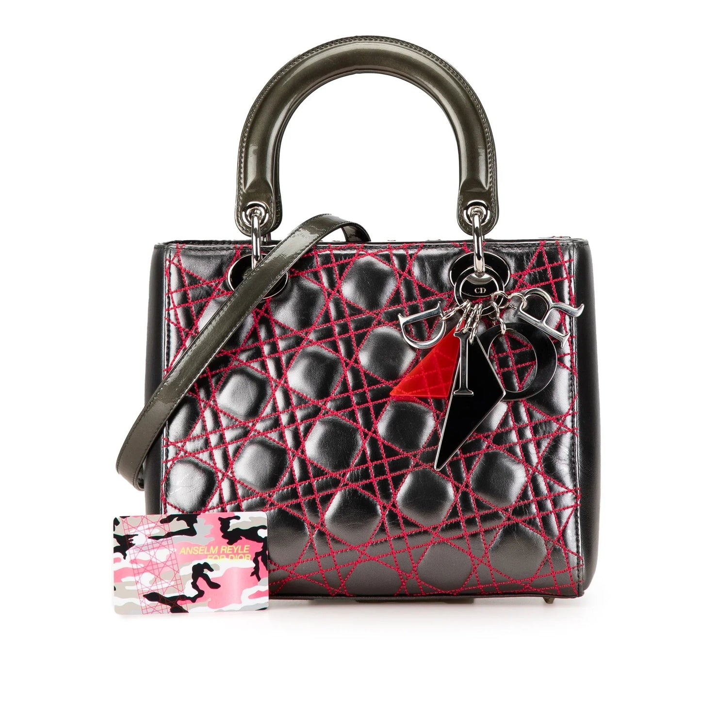 Gray Dior Anselm Reyle Medium Metallic Lambskin Cannage Lady Dior Satchel