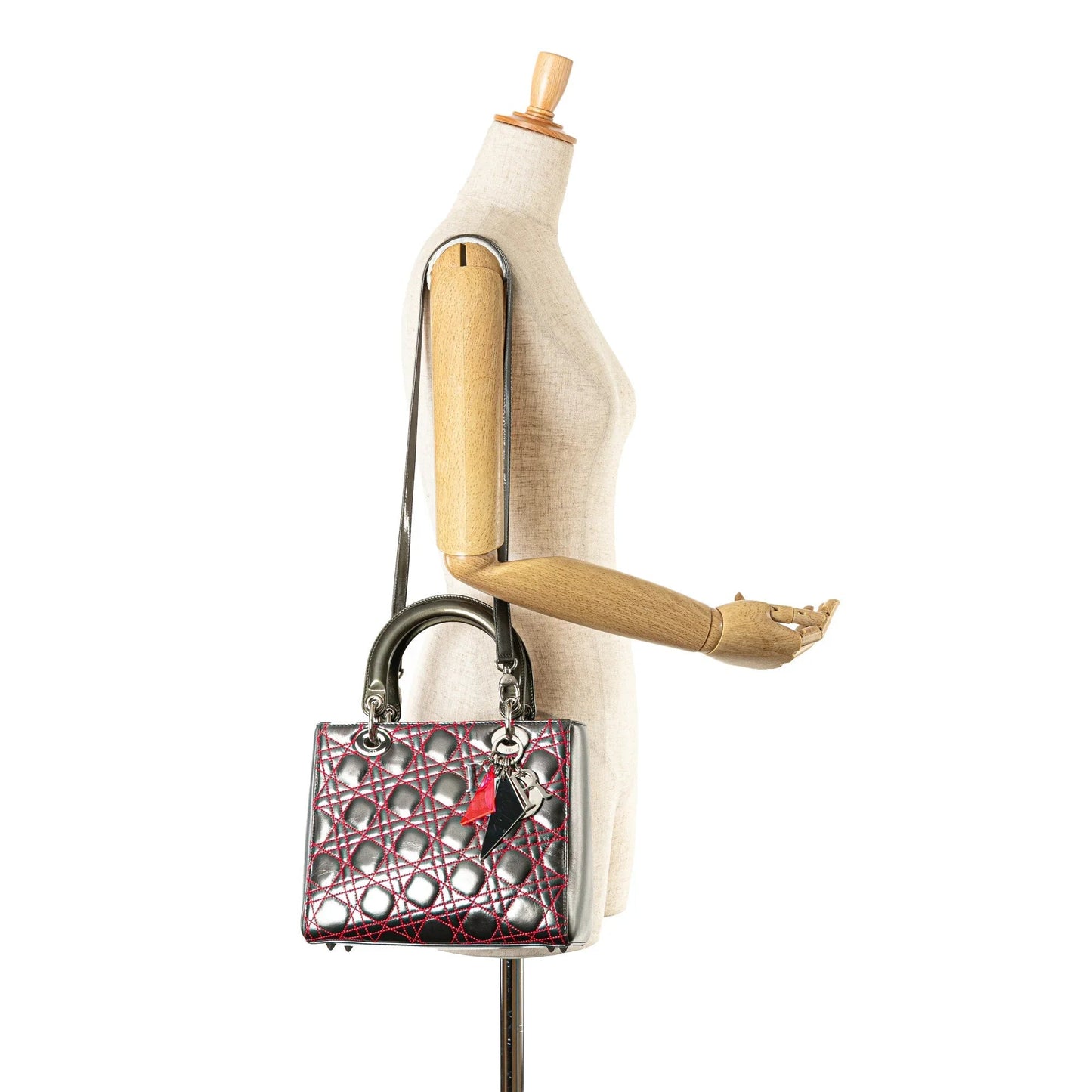 Gray Dior Anselm Reyle Medium Metallic Lambskin Cannage Lady Dior Satchel