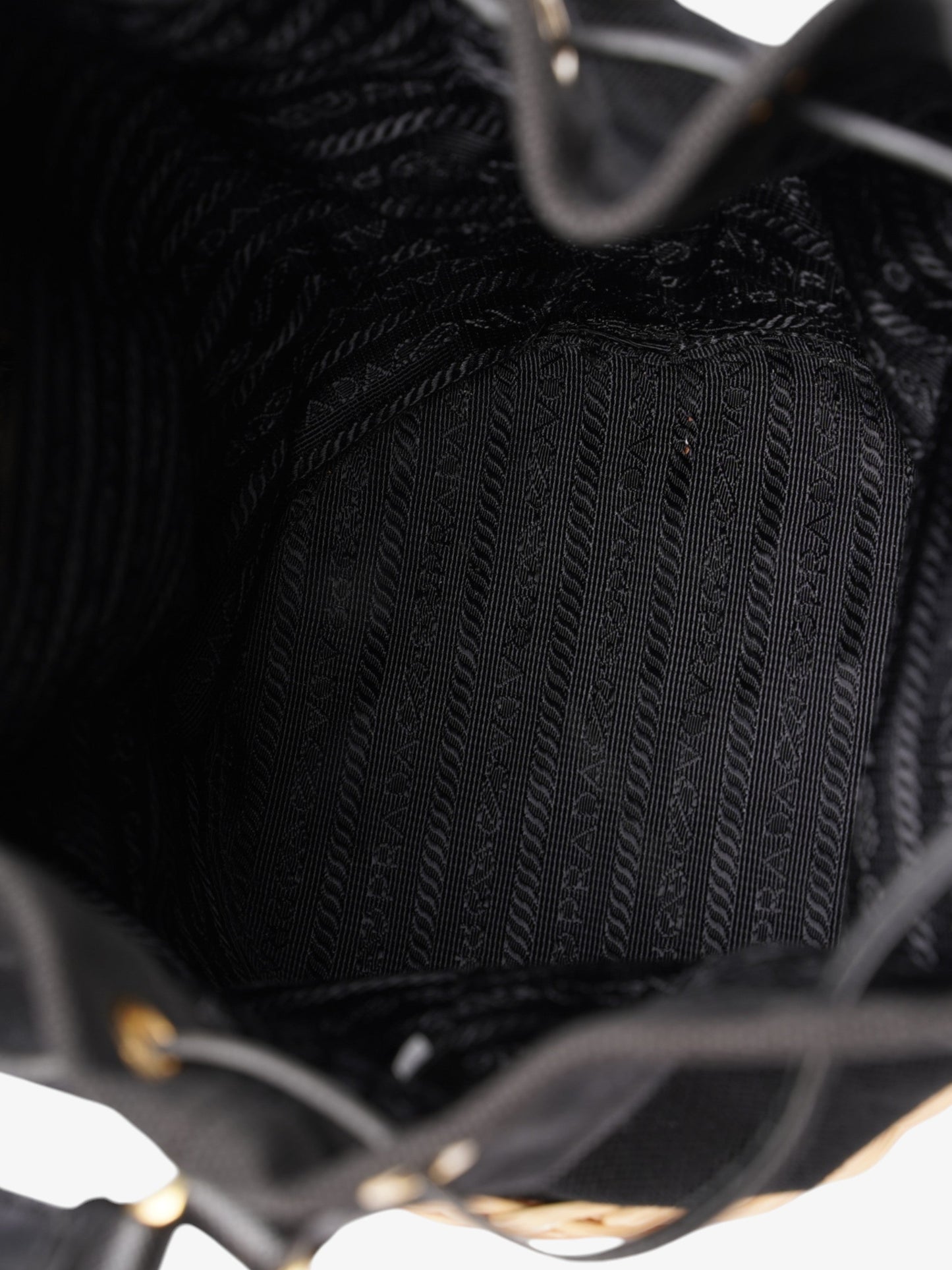 Prada Wicker Bucket Bag Black / Natural Canvas