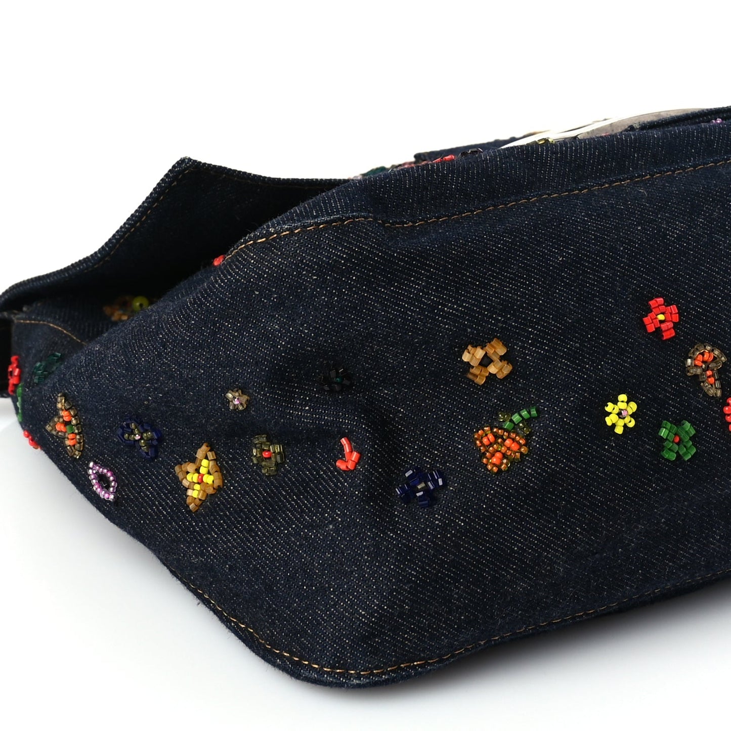 Fendi Denim Beaded Mama Baguette Blue