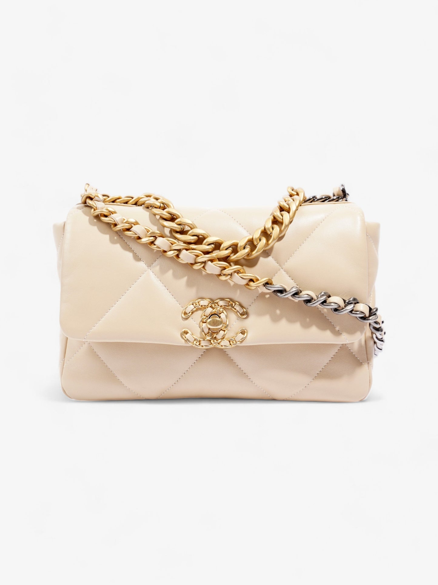 Chanel 19 Flap Beige Lambskin Leather Medium