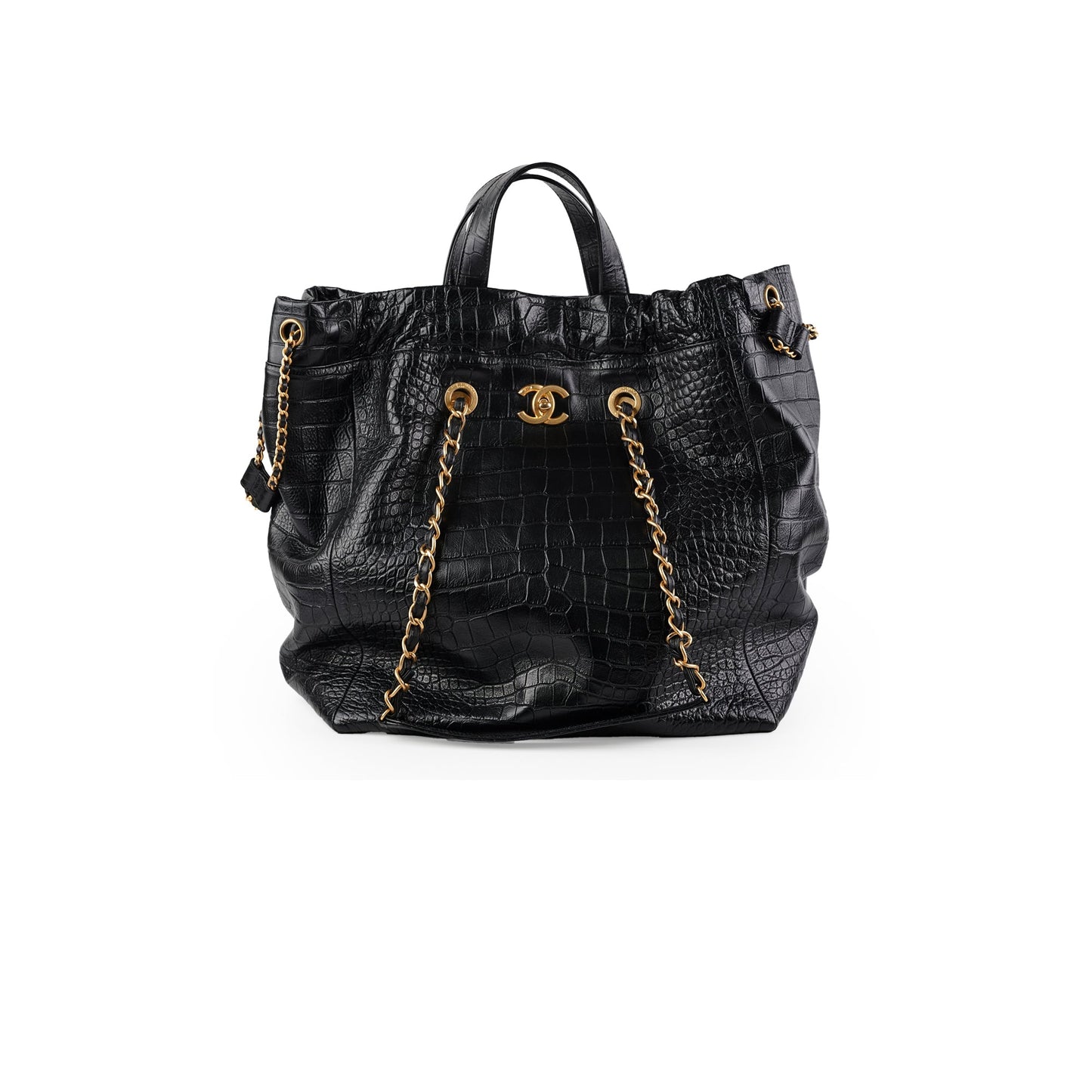 Chanel Black Croc Embossed Shopping Tote
