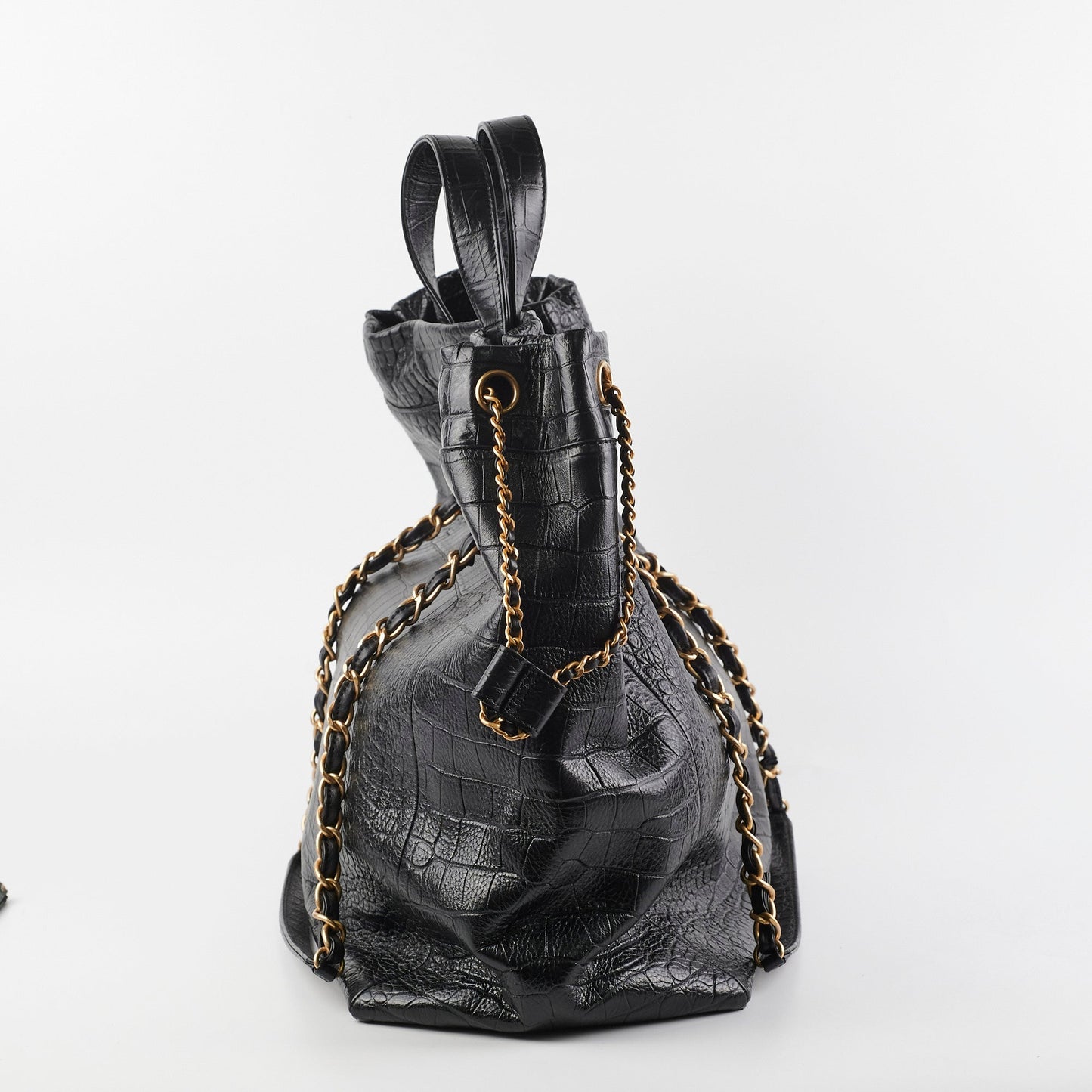 Chanel Black Croc Embossed Shopping Tote