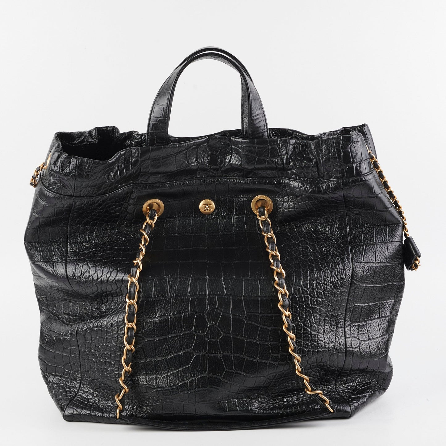 Chanel Black Croc Embossed Shopping Tote
