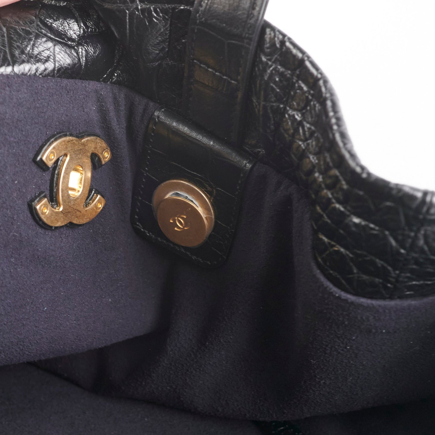 Chanel Black Croc Embossed Shopping Tote