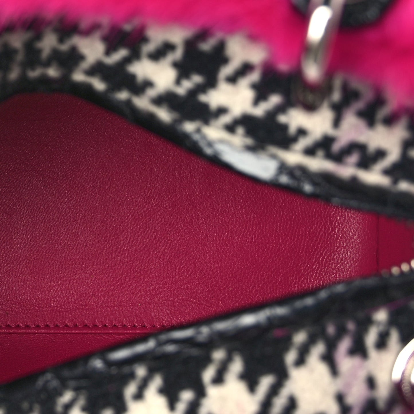 Christian Dior Tweed Crocodile Mink Plaid Medium Lady Dior Black Pink White