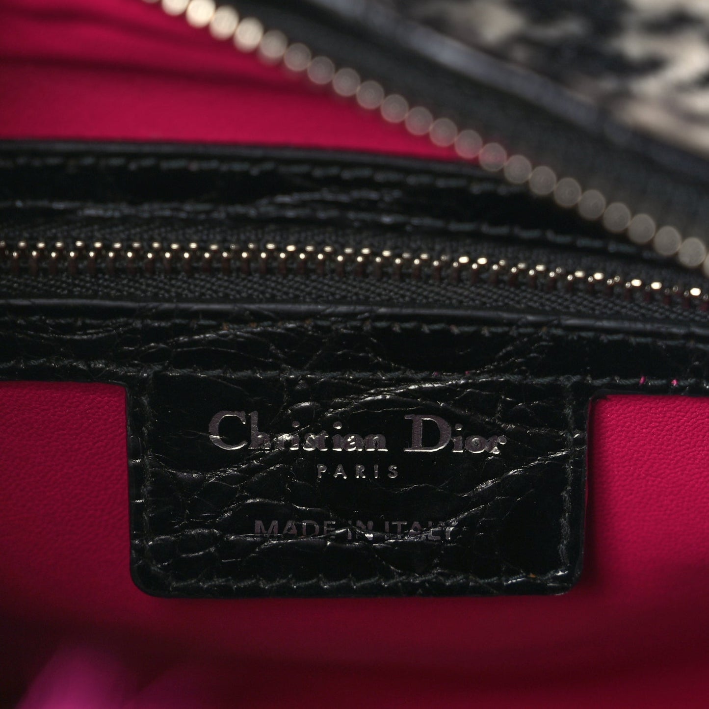 Christian Dior Tweed Crocodile Mink Plaid Medium Lady Dior Black Pink White