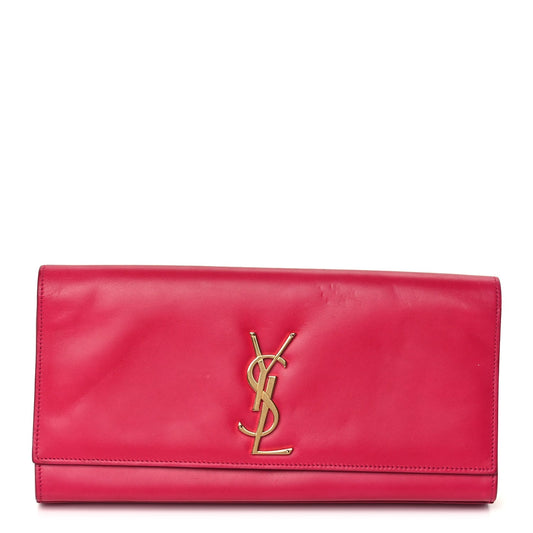 Saint Laurent Smooth Calfskin Classic Monogram Cassandre Clutch Lipstick Fuchsia