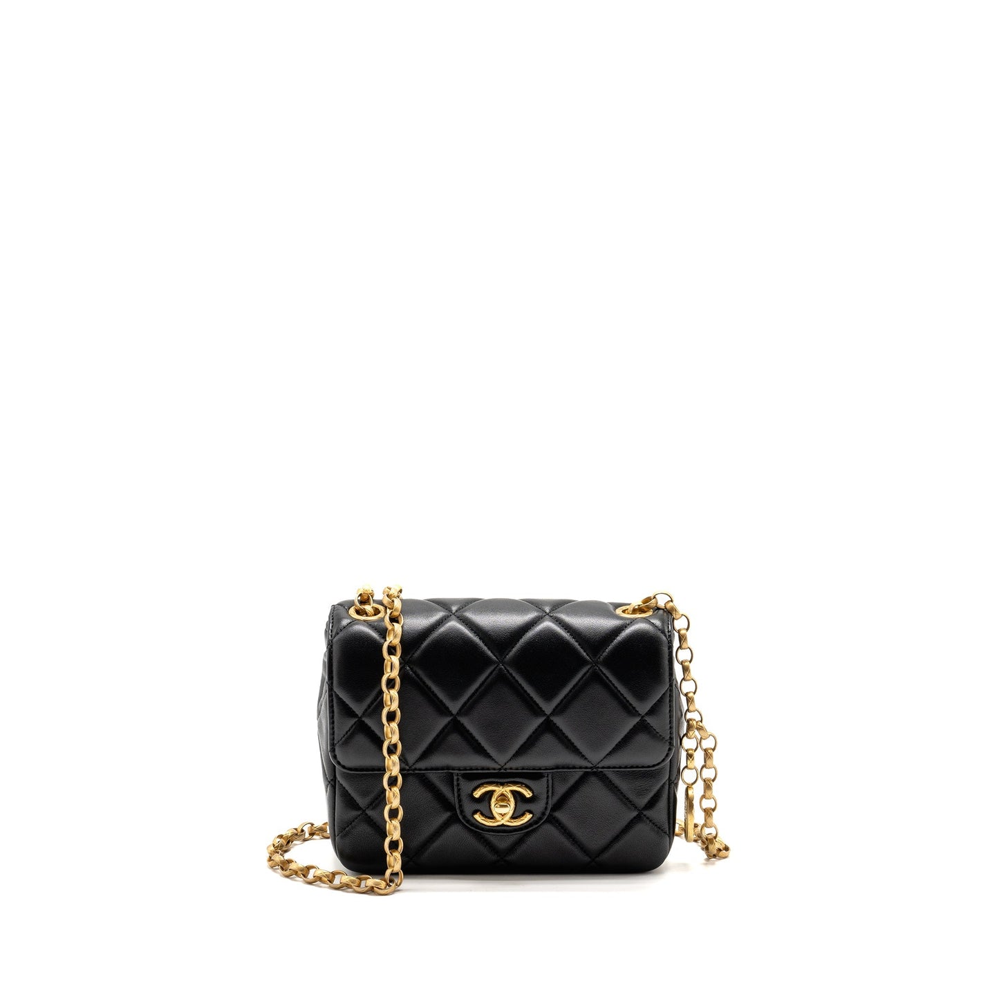 Chanel Quilted Mini Flap Bag with Detailed Chain Lambskin Black  (Microchip)