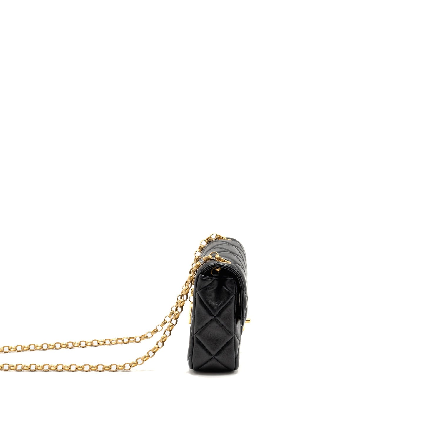 Chanel Quilted Mini Flap Bag with Detailed Chain Lambskin Black  (Microchip)