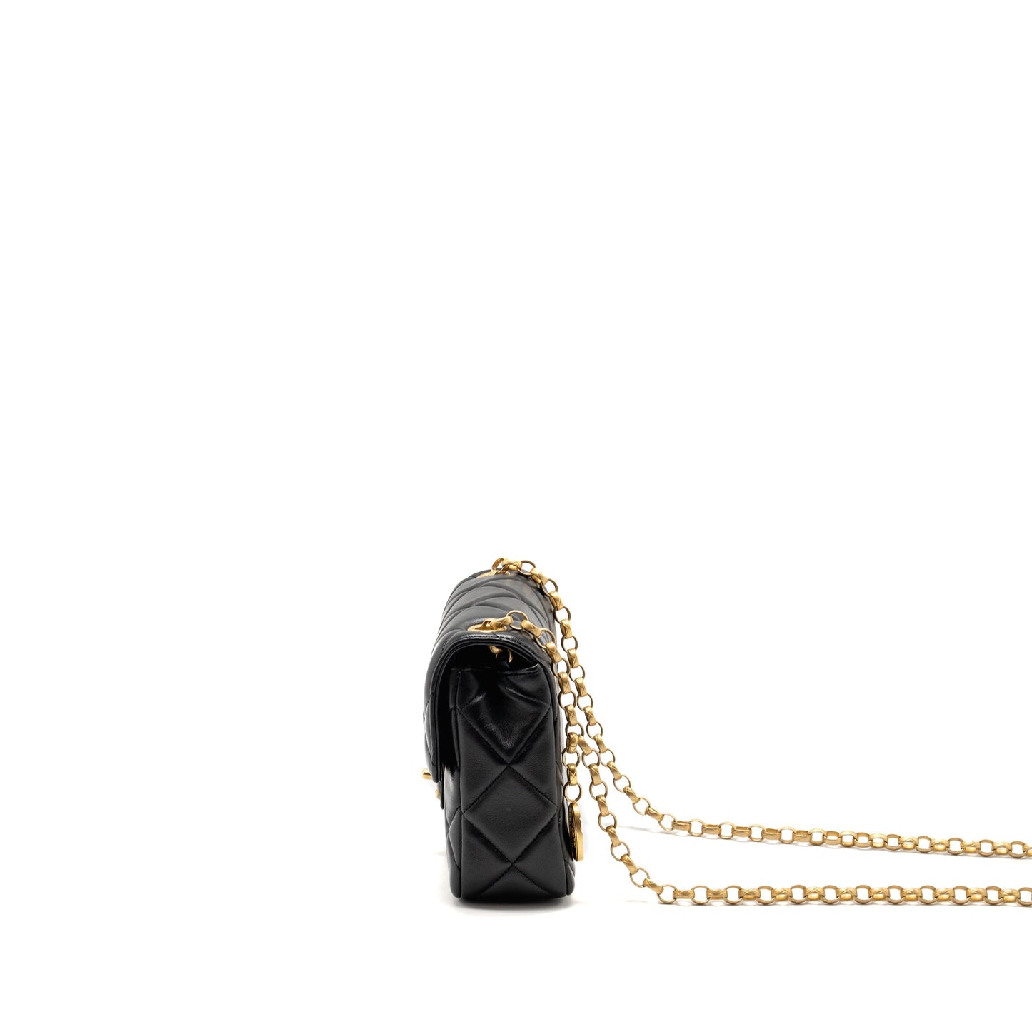 Chanel Quilted Mini Flap Bag with Detailed Chain Lambskin Black  (Microchip)