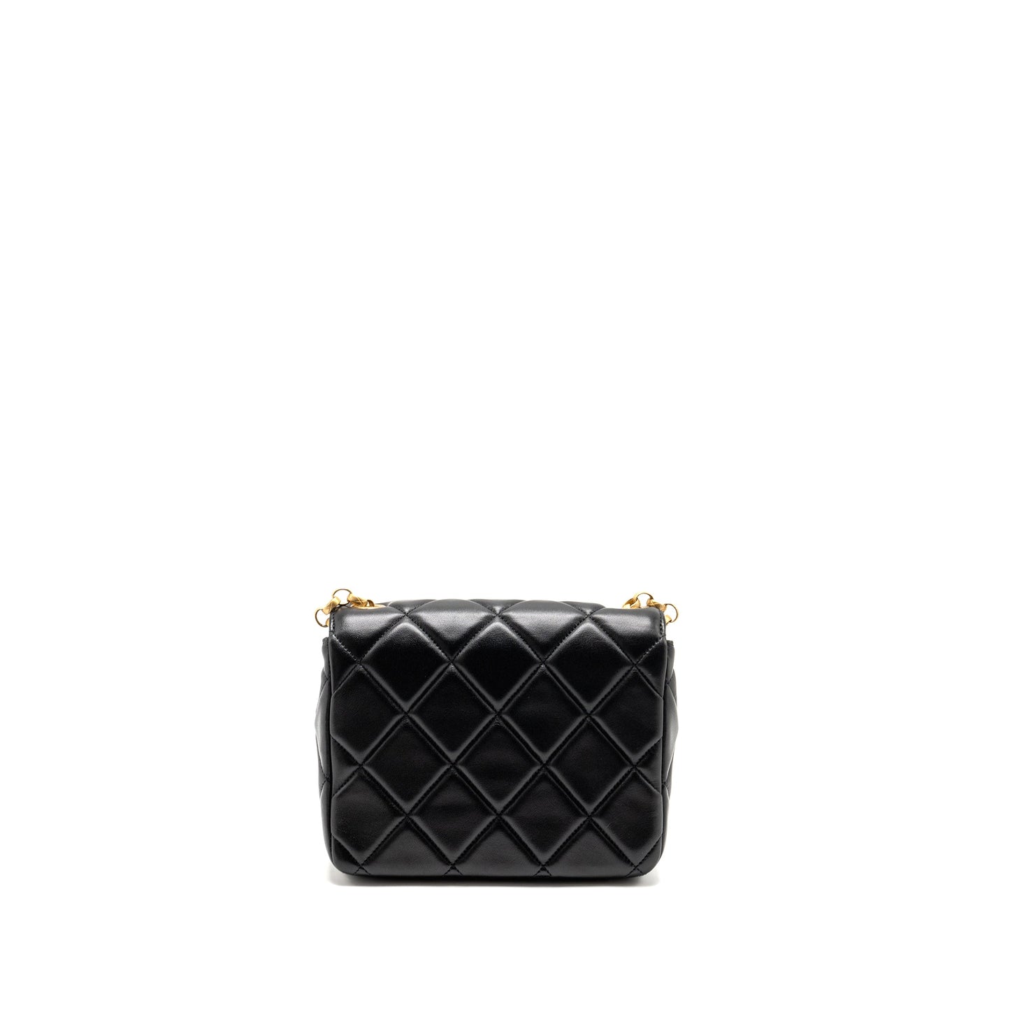 Chanel Quilted Mini Flap Bag with Detailed Chain Lambskin Black  (Microchip)