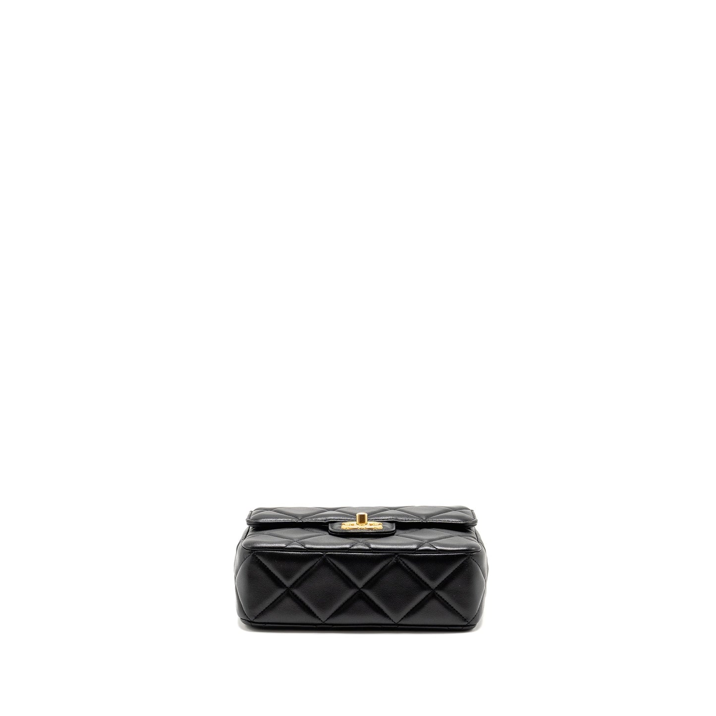 Chanel Quilted Mini Flap Bag with Detailed Chain Lambskin Black  (Microchip)