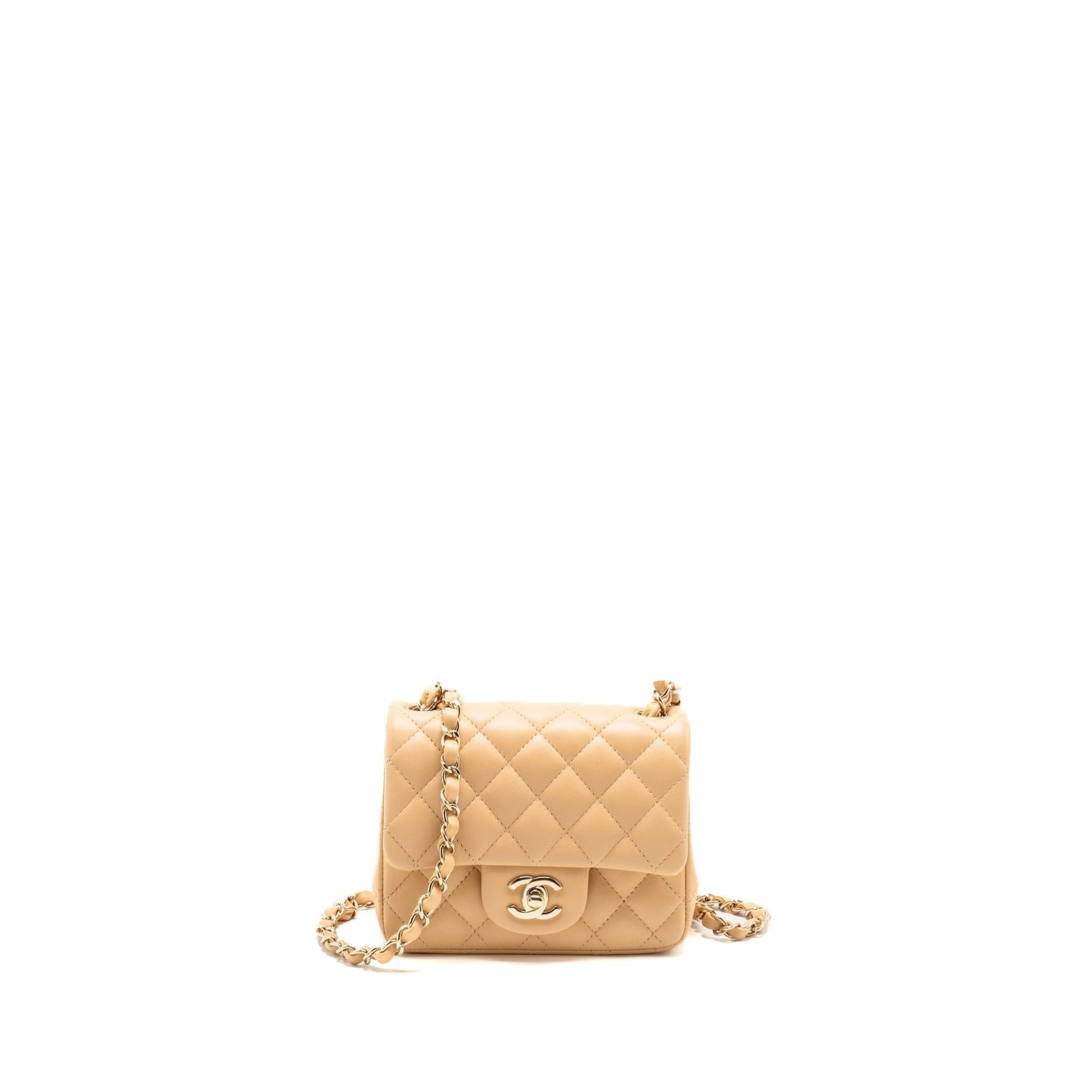 Chanel Mini Square Flap Bag Lambskin Beige L (Microchip)