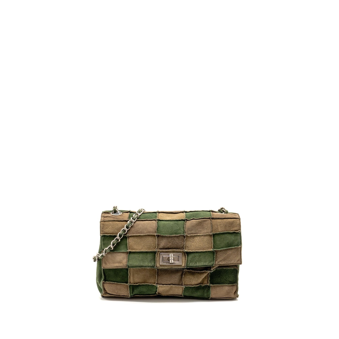 Chanel 2.55 Patchwork Single Flap Bag Suede Dark Green