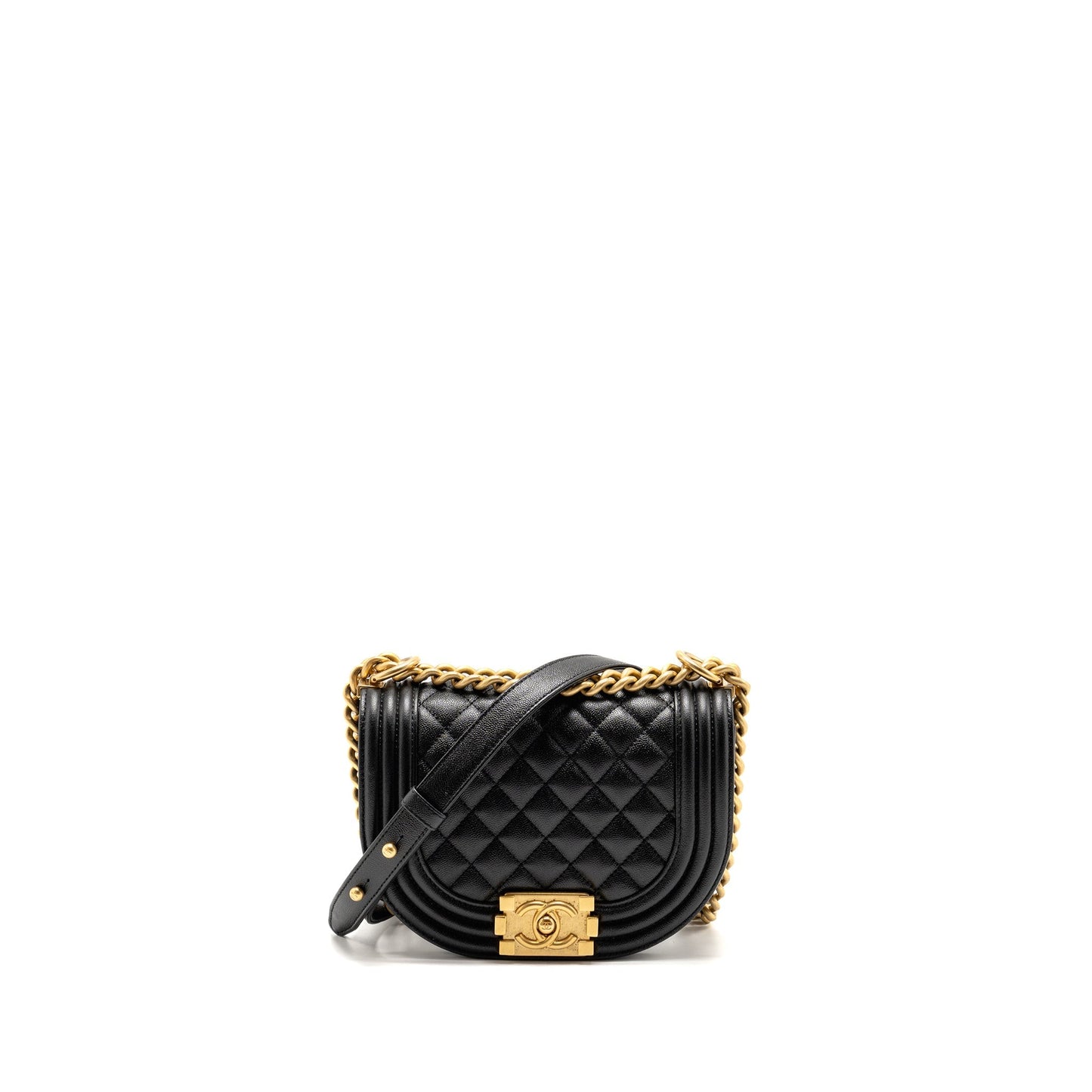 Chanel 22A Round Boy Messenger Bag Caviar Black  (Microchip)