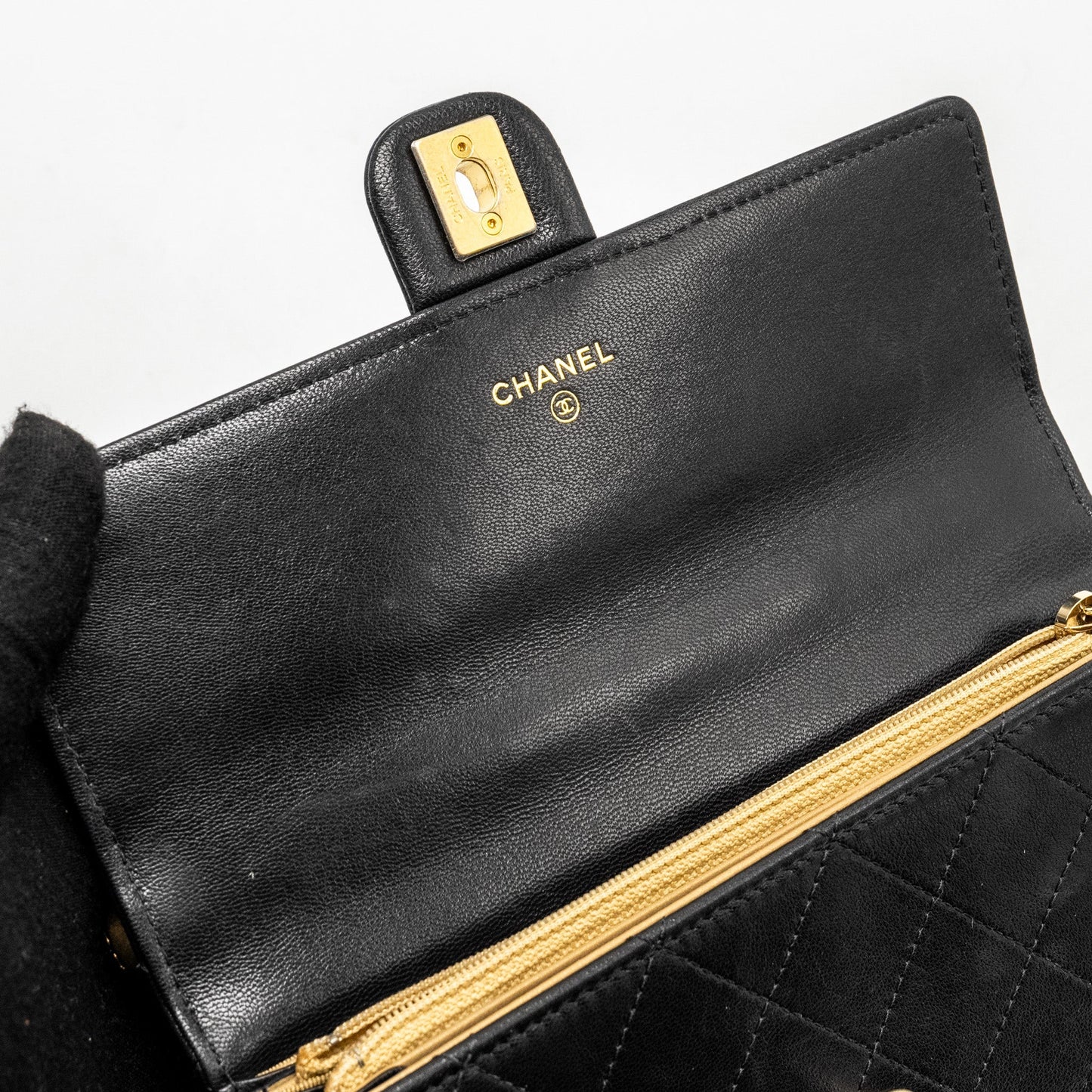 Chanel Quilted Pearl Long Wallet on Chain Goatskin Black