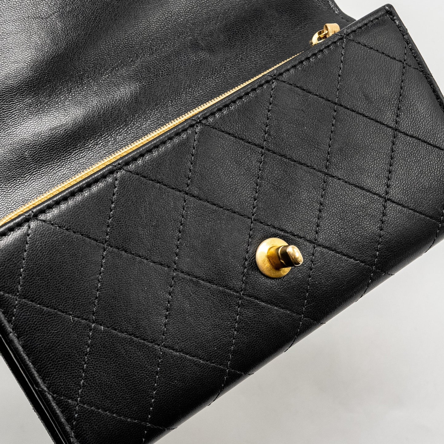 Chanel Quilted Pearl Long Wallet on Chain Goatskin Black