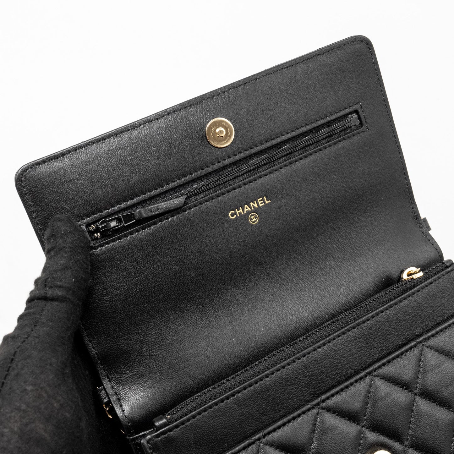 Chanel Wallet On Chain with Pearl Chain Lambskin Black L (Microchip)