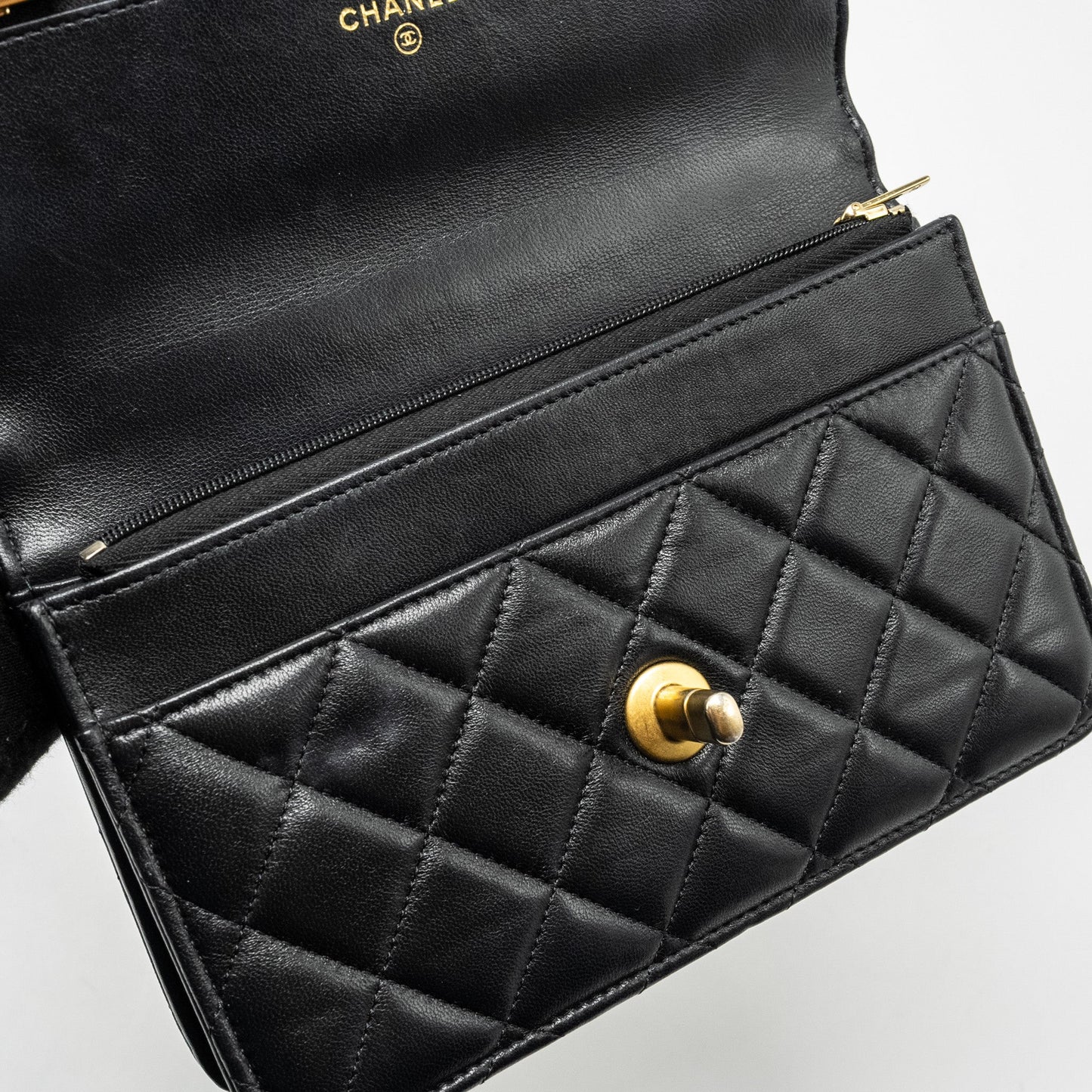 CHANEL 23A Lion Charms Wallet On Chain Lambskin Black  (microchip)