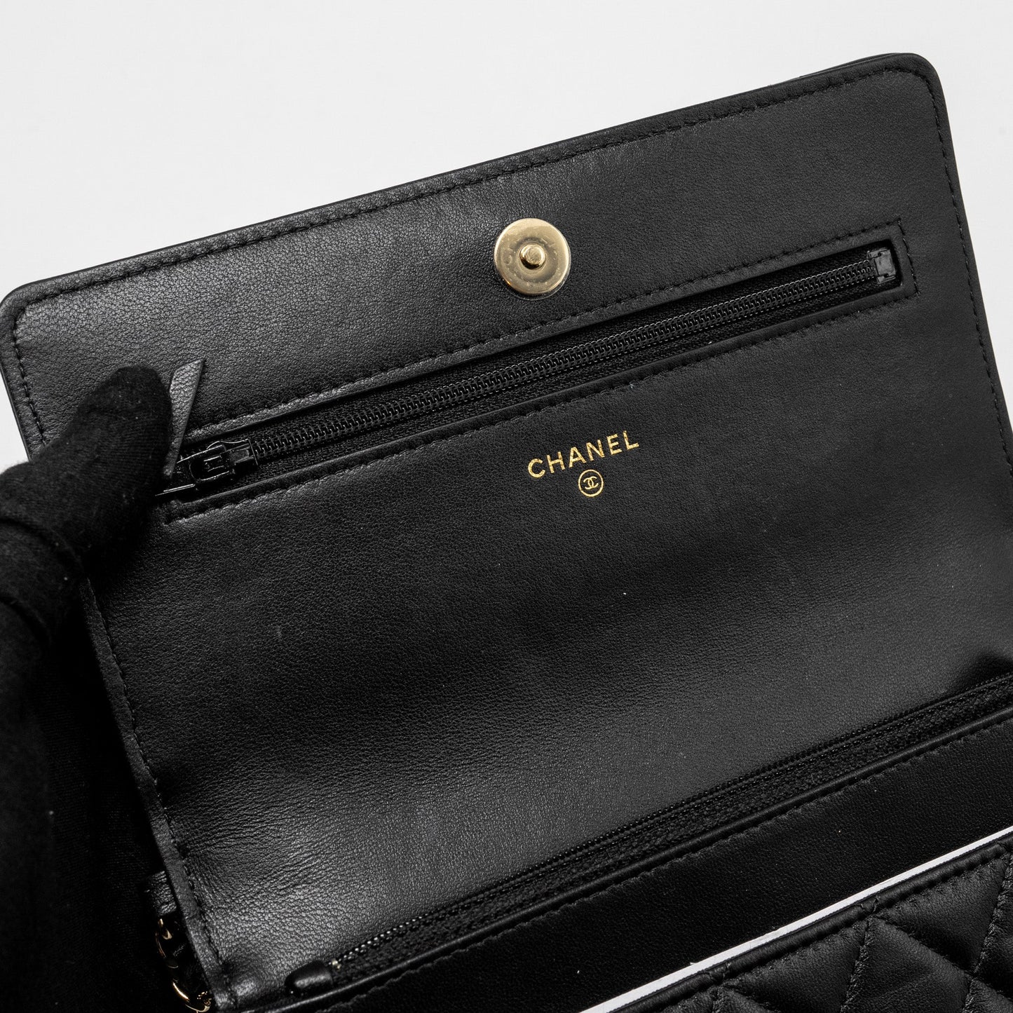 Chanel Pearl Chain Wallet On Chain Lambskin Black L(microchip)