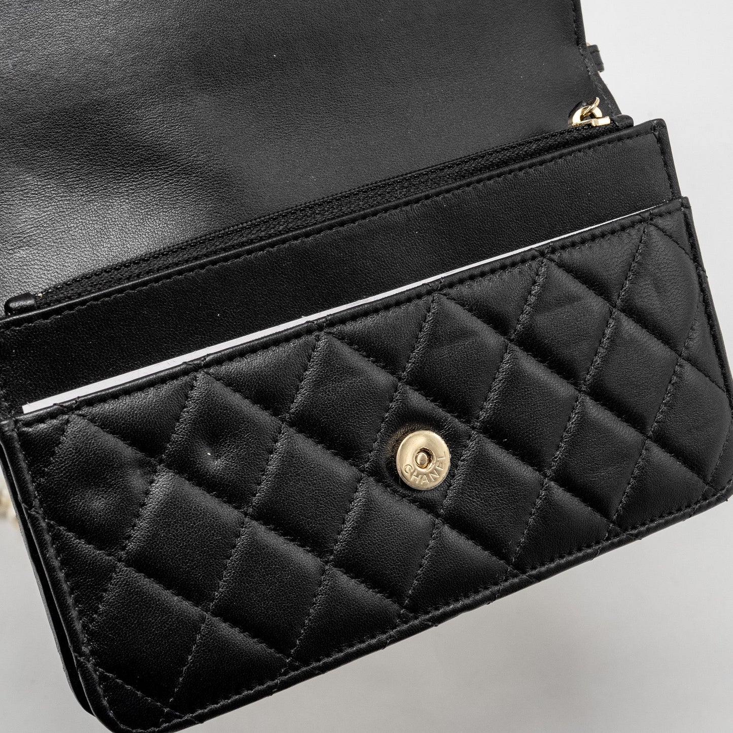 Chanel Pearl Chain Wallet On Chain Lambskin Black L(microchip)