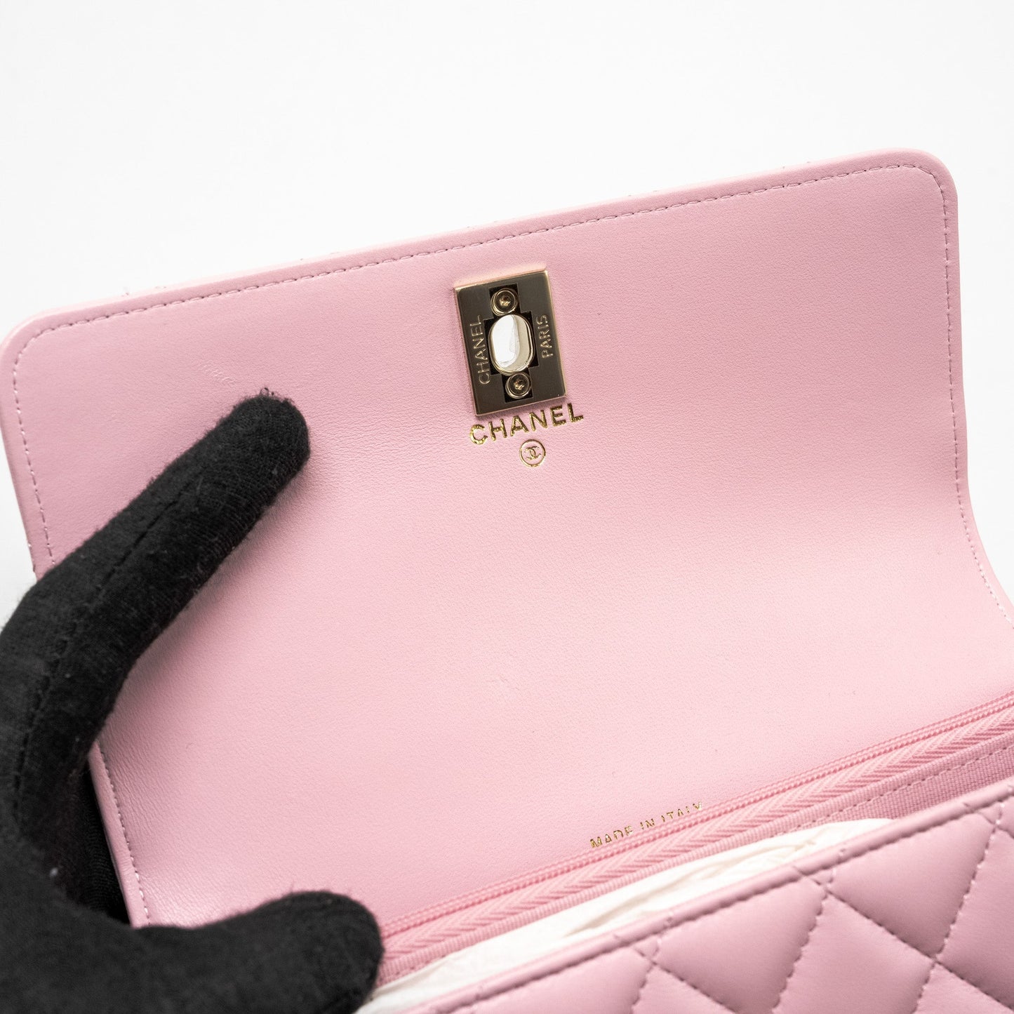 Chanel Pearl Detailed Top Handel Wallet On Chain Lambskin Pink L (Microchip)