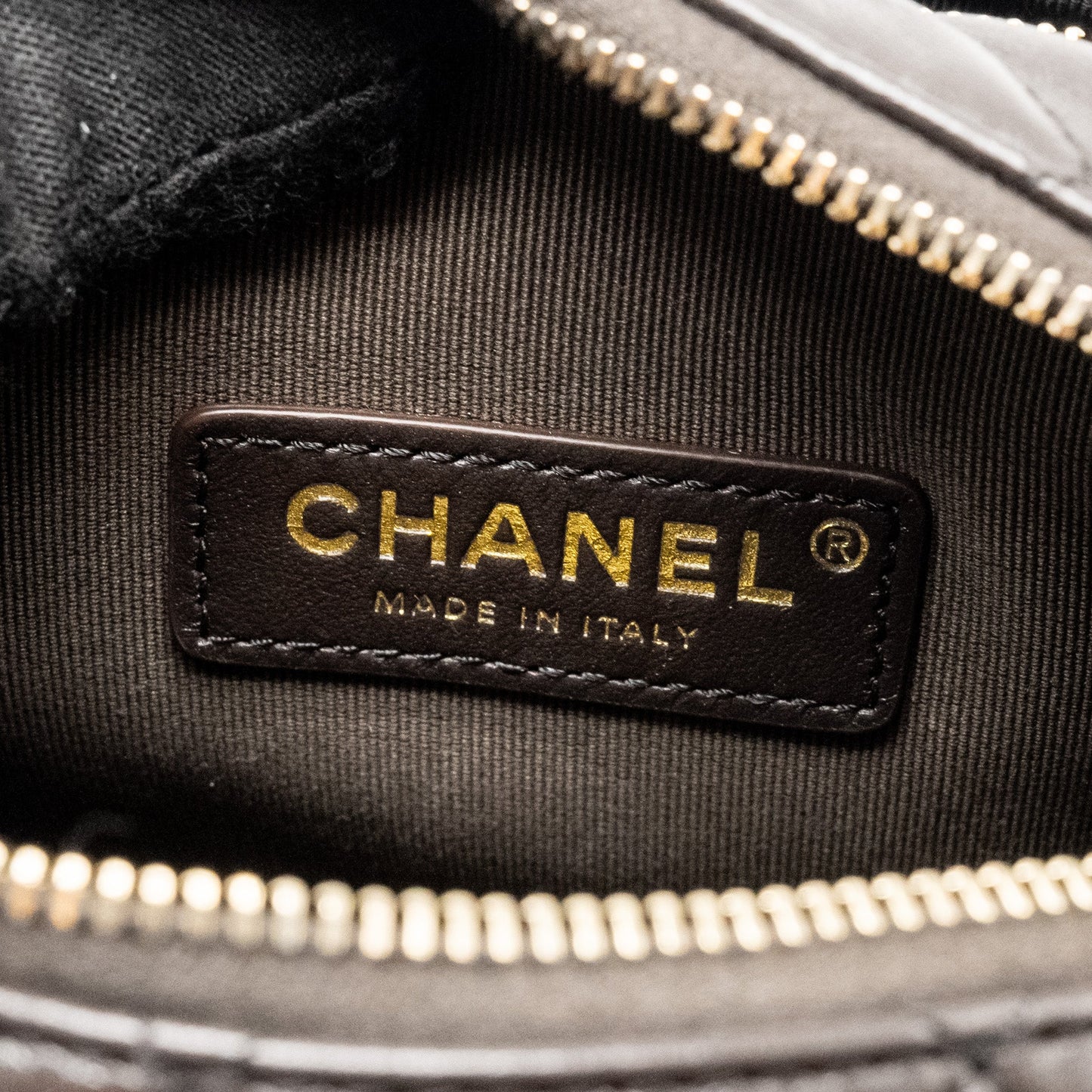 Chanel 24K Small Camera Case Bag Shiny Crumpled Lambskin Dark Brown L (Microchip)