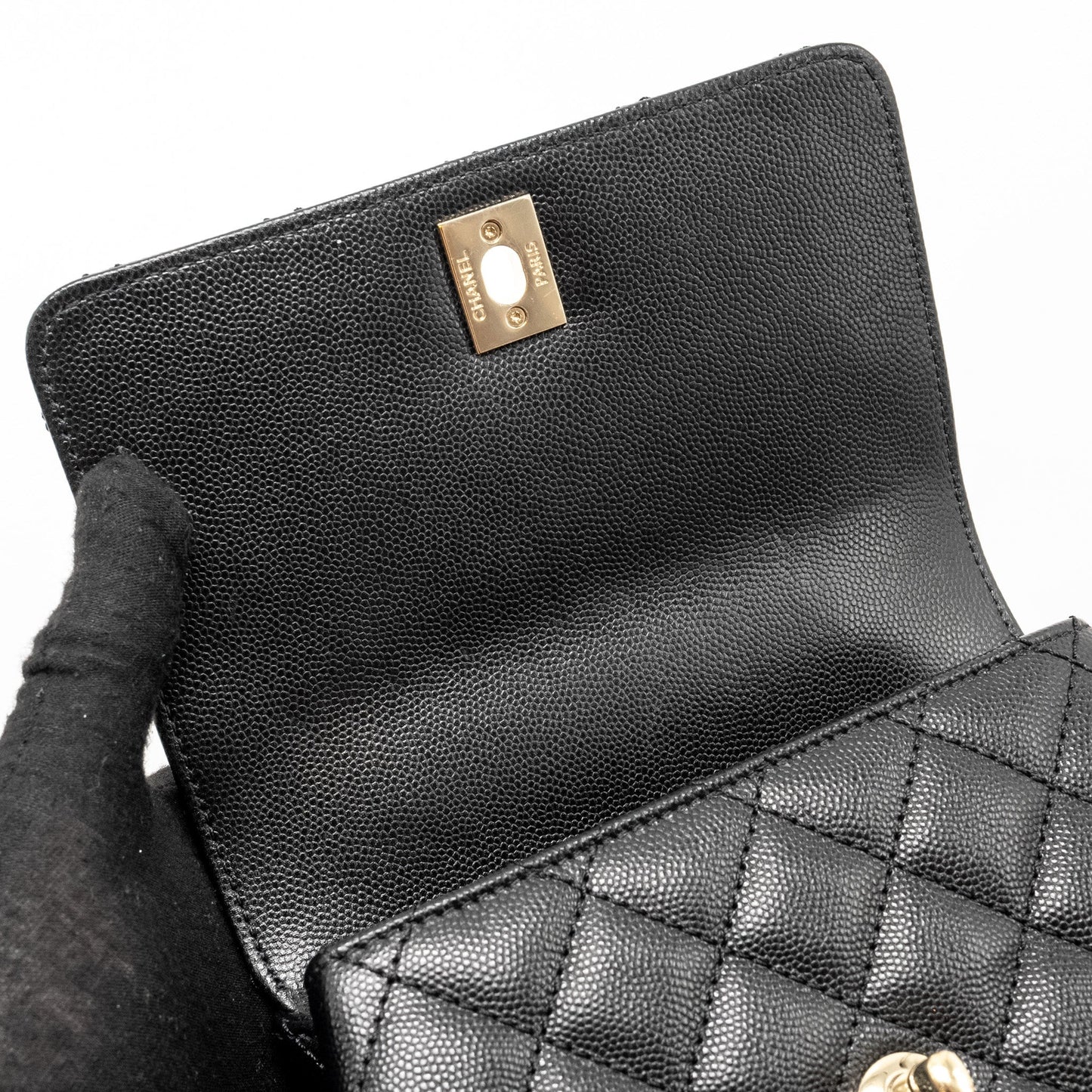 CHANEL Mini Coco Handle Caviar Black L (Microchip)