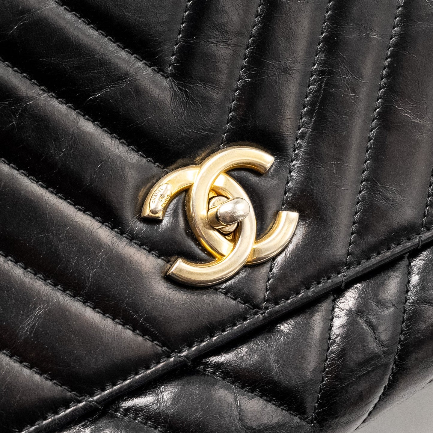 Chanel Medium Coco Handle Chevron Calfskin Black
